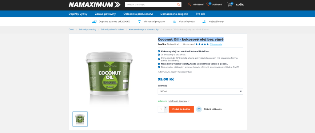 Recenze NaMaximum.cz - Recenze Coconut Oil - kokosový olej bez vůně BioNature